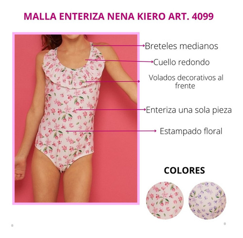 Imagen 2 de 7 de Malla Enteriza Niña Con Voladito Kiero Art. 4099 Entera