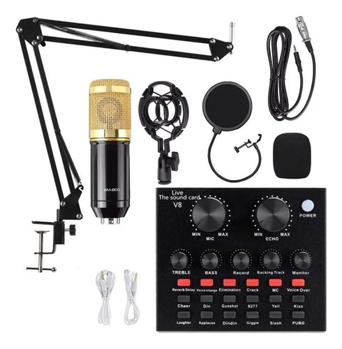 Microfone Bm800 Com Braço Articulado E Mesa Ajuste V8 Cor Preto