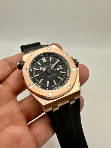 Reloj Automatico Ap Royal Oak Oro Rosa / Negro Caucho Zafiro Negro Oro Rosa Negro (Reacondicionado)