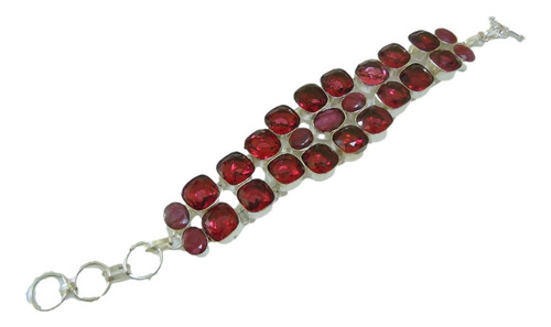 Pulsera Brazalete Bañada En Plata 925 Con Rubelita Y Rubíes
