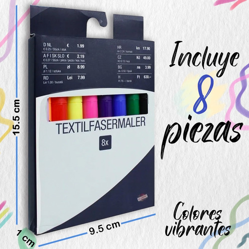 Imagen 2 de 10 de Set 8 Plumones Marcadores Textiles Para Tejidos Kik12071