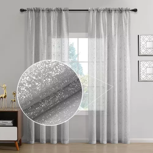 Cortinas blancas plateadas para dormitorio, elegantes cortinas blancas  transparentes de lámina metálica brillante de 96 pulgadas de largo, paneles  de