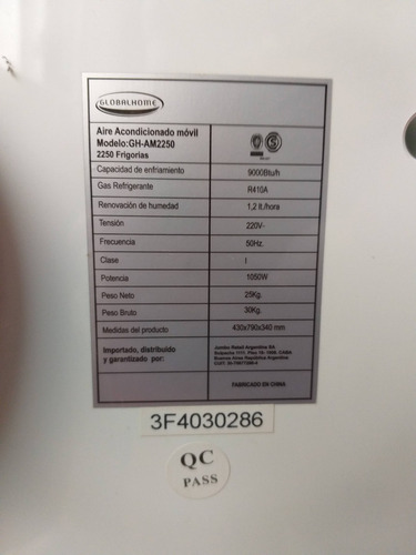 Aire Acondicionado Portatil - Global Home 2250 Fg