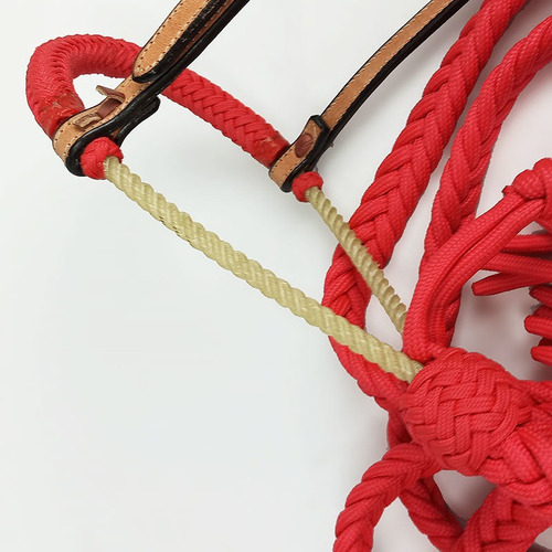 Hackamore Para Doma De Cavalo Nylon Vermelho Cabeçada Couro