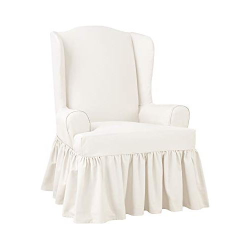 Essential Twill T-cushion Wingback Chair Slipcover - Fu...
