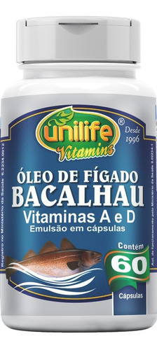 Óleo De Fígado De Bacalhau Unilife 60 Caps 350mg Vit. A E D