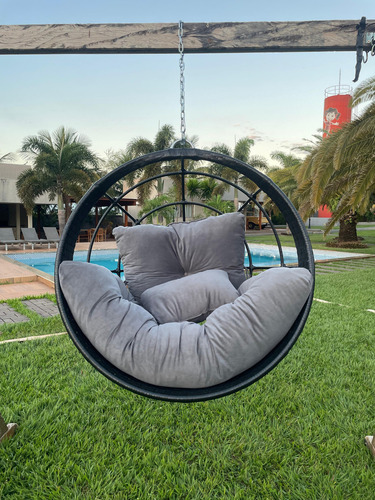 Balanço Suspenso Ninho Aluminio Gourmet Fibra Preto Cor Cinza-escuro Lisa