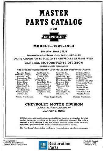 Chevrolet 1929-1954 Catalogo De Partes Version Papel