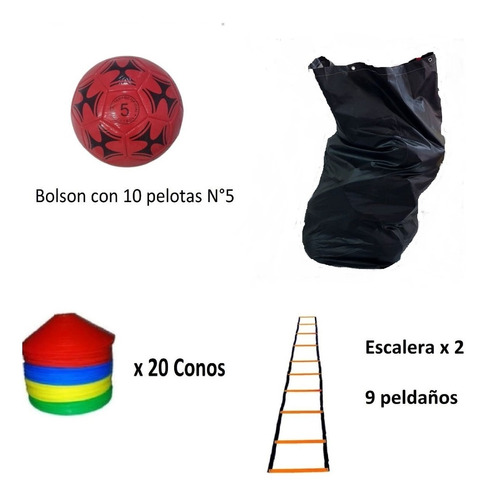 Combo Kit Entrenamiento Futbol Pelota Cono Bolson Escalera 