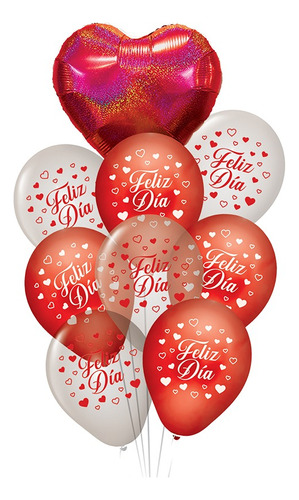 Combo Set 9 Globos Corazon Feliz Dia Enamorados San Valentin