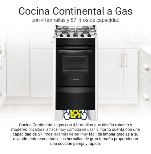 Cocina Continental A Gas 4h Horno 57l Perillas En Mesada Loi
