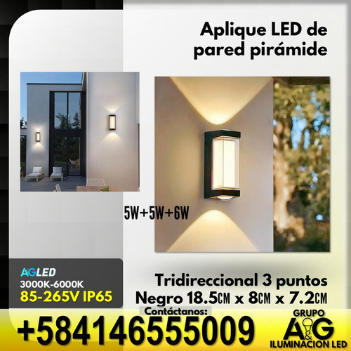 Aplique Led De Pared Piramide 5w+5w+6w 3000k 85-265v Ip65