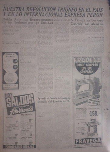 Diario El Mundo Del Jueves 23 De Julio De 1953 , Peron