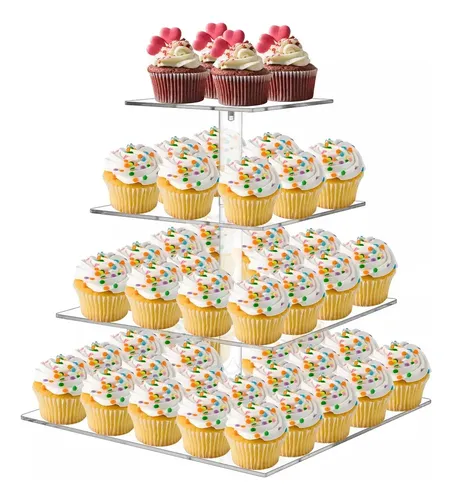 Soporte Giratorio Para Cupcakes De 4 Niveles - Madera, 360°, Ideal Para 50 Magdalenas O Decoración