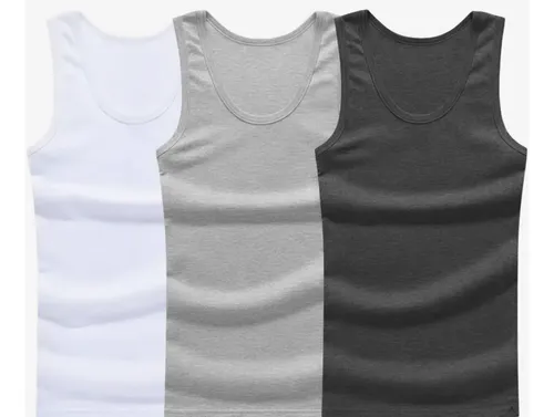 Kit 3 Regata Masculina Americano Canelada Algodão Premium