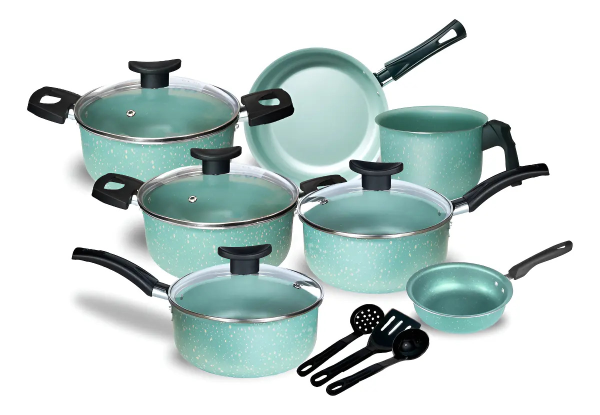 Conjunto Panelas Antiaderente 10 Peças Teflon Cor Menta