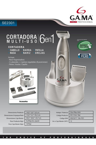 Imagen 6 de 10 de Cortadora De Barba Gama Patillas 6 En 1 Recortadora Trimmer