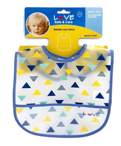 Babador De Plástico Com Bolso E Velcro - Love - Triângulos