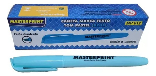 Canetas Marca Texto Tom Pastel - Kit C/ 6 Cores Masterprint Cor Pastel Azul