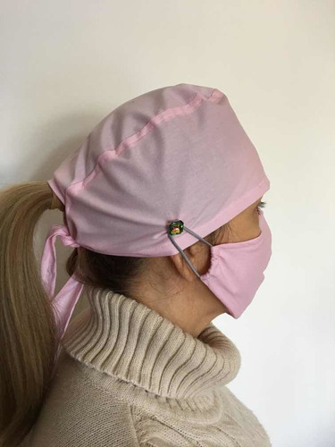 Imagem 4 de 6 de Kit 4 Un. Gorro Cirúrgico De Amarrar Com Botão Para Máscara