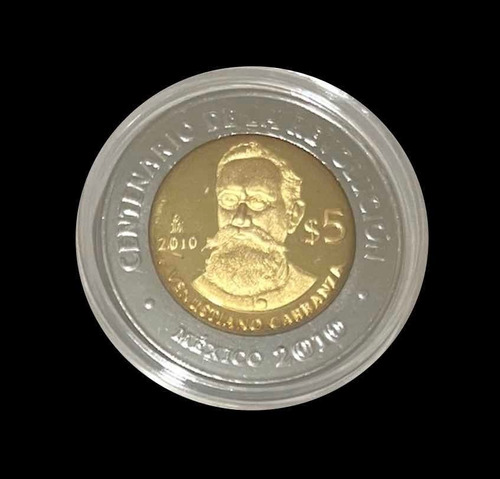 Moneda 5 Pesos Revolución Venustiano Carranza Grado Proof