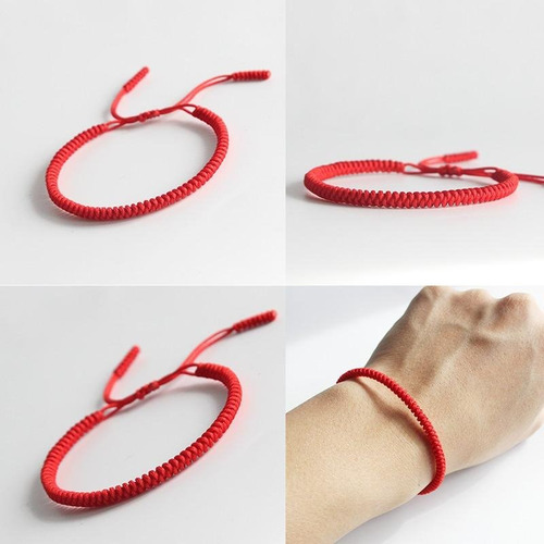 Pulsera Tibetana Roja, Hecha A Mano, (proteccion) Diámetro 18 Cm Largo 18