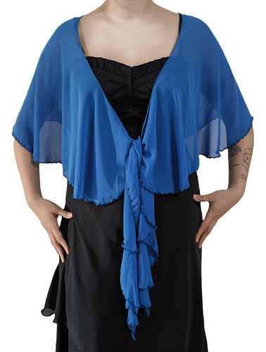 Chal De Fiesta Madrina Traslucido Simil Gasa Con Canutillos Azul Claro Liso U