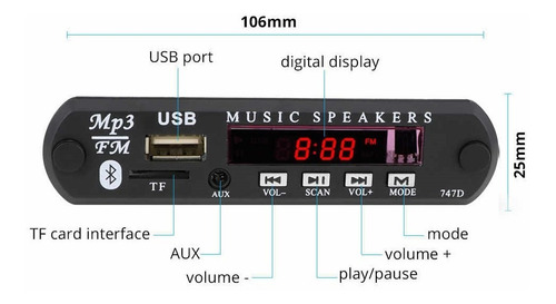 Modulo Bluetooth Mp3 Usb Radio Decodificador 12v Pelv