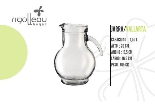 Jarra para bebidas Rigolleau Vallarta color transparente hecha de vidrio de 1500mL