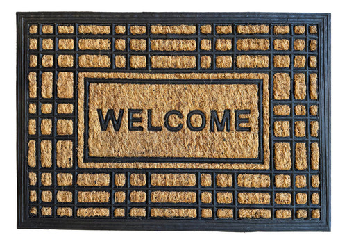Felpudo Coco Goma 40x60 Entrada Calidad Premium Diseño 4 Ancho 40 Cm Color Negro Y Natural Diseño De La Tela Welcome Moderno Largo 60 Cm