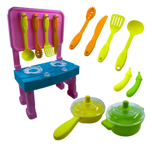 Kit Cozinha Infantil Rosa com Fogão, Luz e Som – 15 Peças