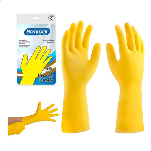 Luva Multiuso Flocada Látex Amarela Bompack G