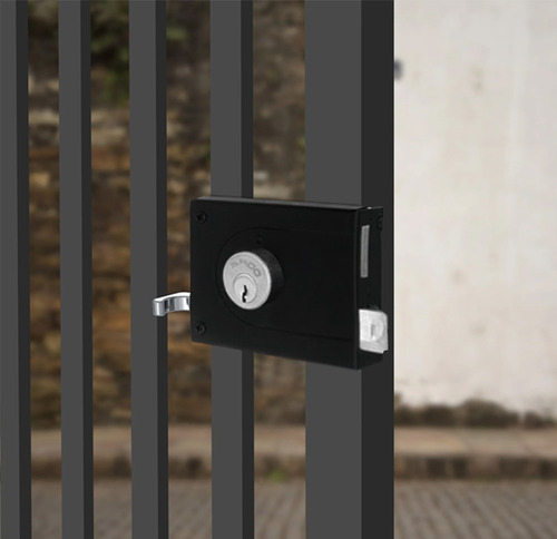 Fechadura Portão Sobrepor Pado Aço Inox 525/80mm Ep Preto
