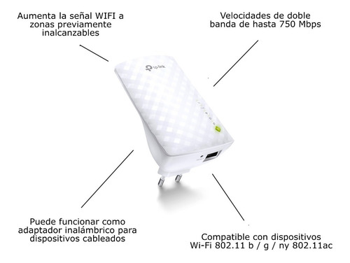 Imagen 2 de 6 de Range Extender Tp-link Ac750 Re200 V1 Blanco 220v