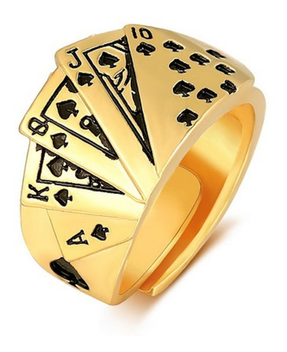 Anel Cartas Poker Vegas Dourado Ajustável Aço 316l Garantia