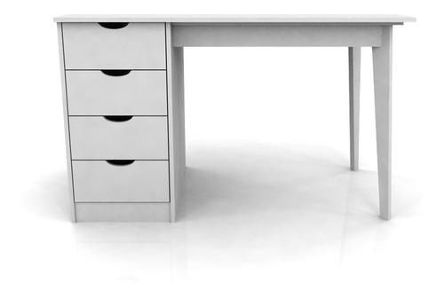 Imagen 2 de 3 de Escritorio Escandinavo Moderno 120 Cms 4 Cajones Blanco Laca
