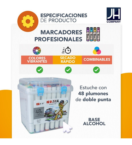 Imagen 6 de 6 de Set 48 Plumones Profesional Doble Punta Pantone Rotulador