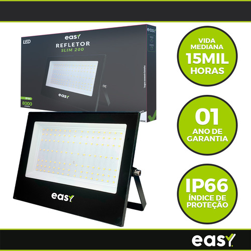 Kit 10 Refletor Led Holofote 200w 6500k Á Prova D Agua Easy