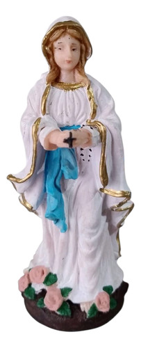 Estatua Virgen De Lourdes De Pvc Blanco Con Celeste