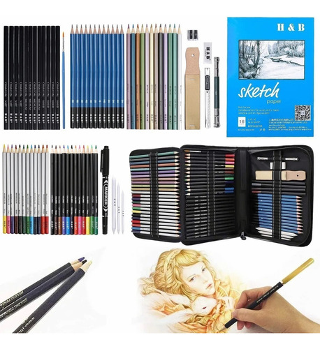 Kit Dibujo Profesional Lápiz H&b 71 Piezas