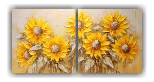 140x70cm Lienzos Tela Acuarela Alegría Flores Amarillas Sol