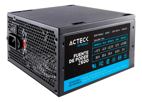 Fuente De Poder Pc 600w Acteck  Sata Es-05003 Color Negro