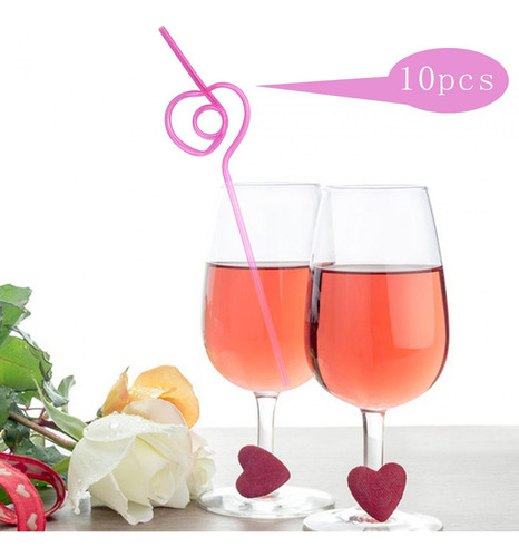 10 Pajitas En Forma De Corazón Para Fiestas, Pajitas