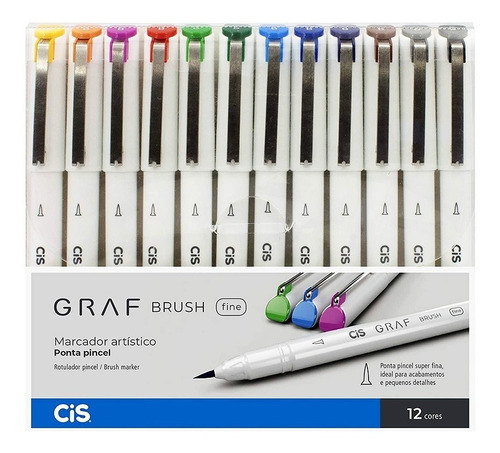 Caneta Pincel Cis Graf Brush Fine Com 12 Cores