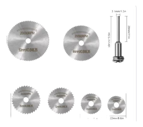 7 Pcs   Sierras +  Eje 3.2 Mm Uso  Madera Para Dremel O Alt.