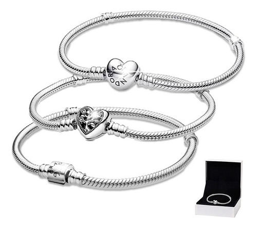 3 Pcs Pulsera Original Joyeria De Plata Con Caja Y Bolso