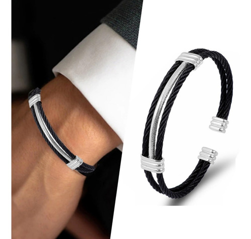 Pulseira Executiva Sabona Dupla Prata Tamanho Ajustavel Luxo Comprimento 0 Cm Diâmetro 0 Cm