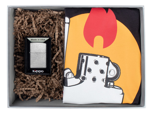 Set Zippo Encendedor Cromado Street Y Playera Para Hombre