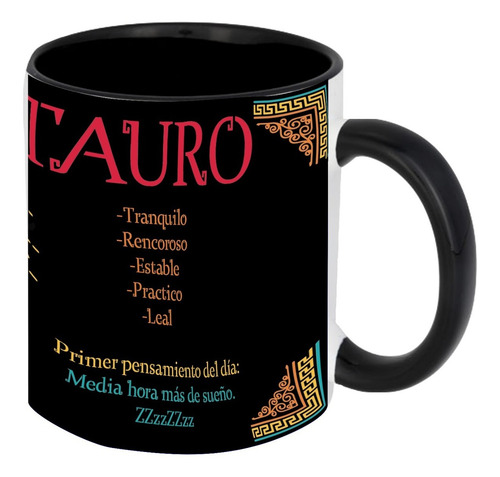 Taza Negra C/ Caja Ceramica 325ml Zodiaco Maya Tauro 1411