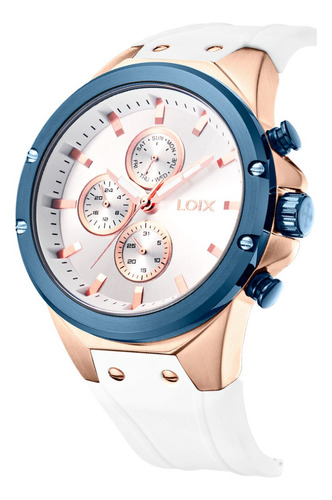 Reloj Hombre Loix Sport Versatil Casual Impactante La2153-2 Blanco Oro Rosa/azul Plateado